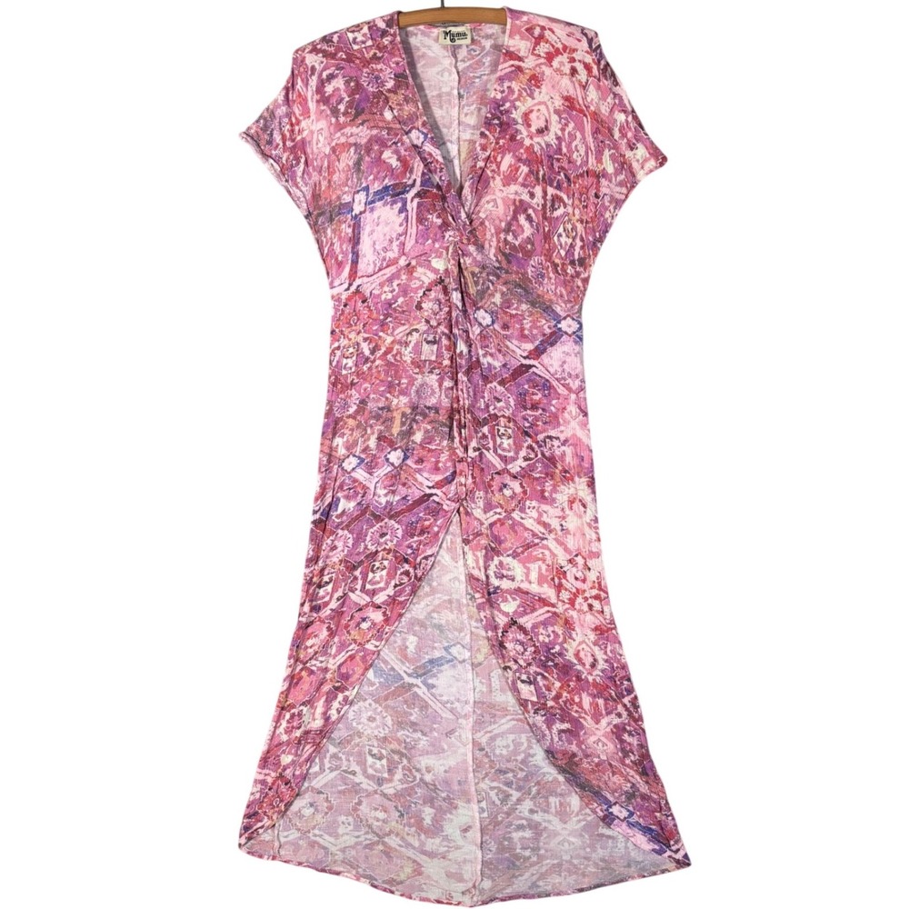 Show Me Your Mumu Get Twisted Maxi Dress Pink Geometric Slit Medium Bohemian